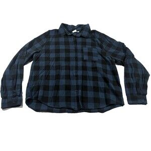 Grateful Dead Womens Skull Rose Crown Print Graphic Blue Plaid Flannel Shirt 2XL